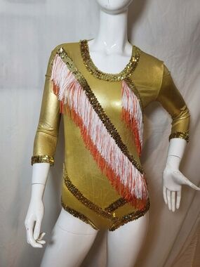 Amscan Metallic Gold Sequin Costume Top with Coral Fringe Accents